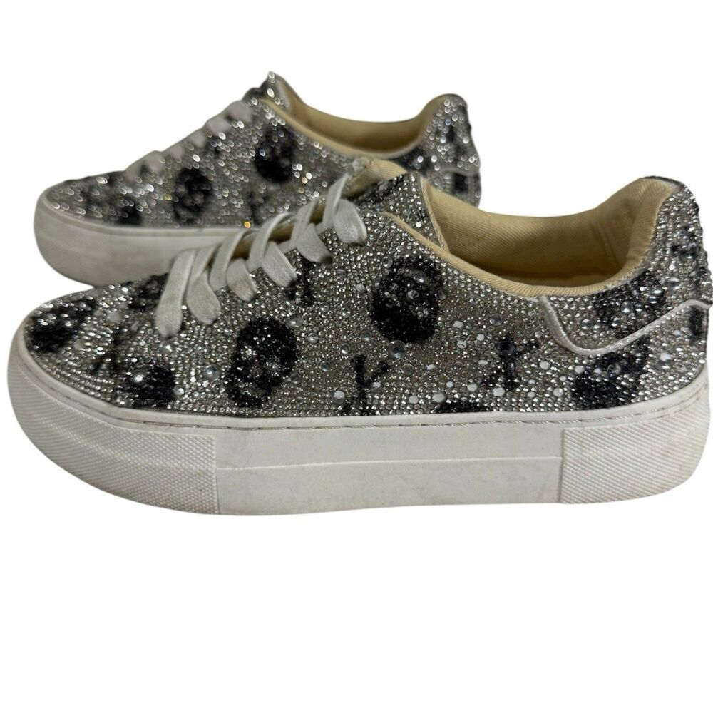Betsey Johnson Sidny Crystal Halloween Skull Women Size 5.5 Sneakers Shoe Skate
